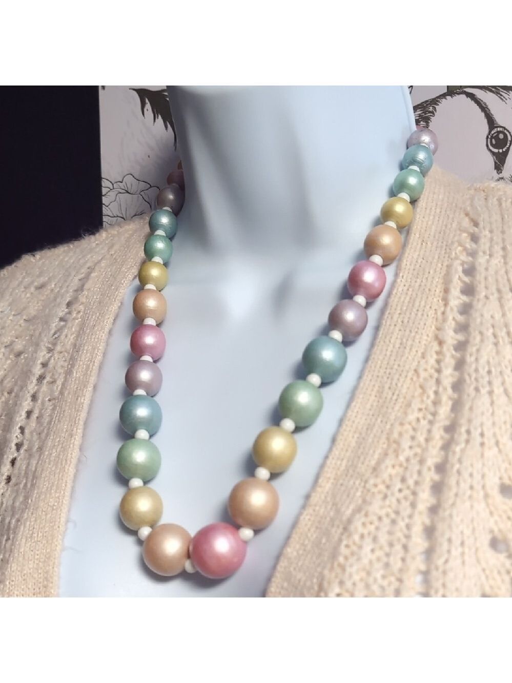 Pastel Pearly Painted Wooden Necklace